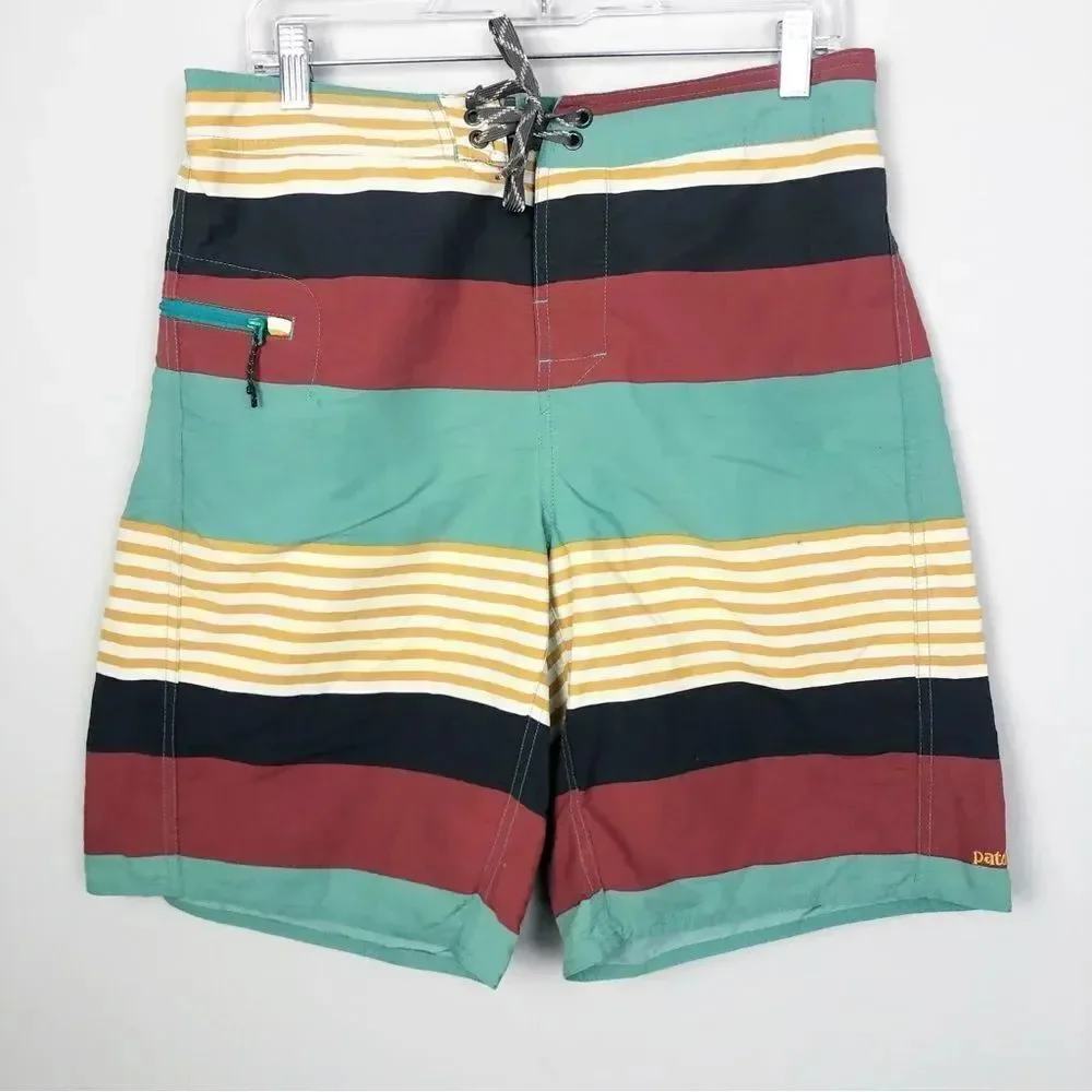 PATAGONIA | Wavefarer Striped Board Shorts Tie Front Men’s Size 32